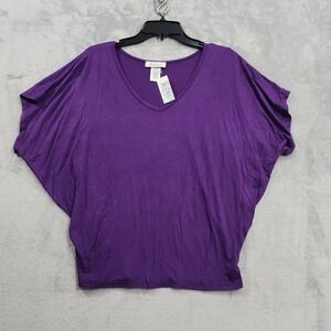 NEW Adara Top Womens S Purple V-Neck Dolman Short Sleeve Jersey Stretch Casual